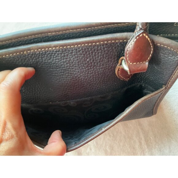 Vintage Brighton Black & Brown Leather Satchel Shoulder Bag Crock Embossed Y2K - Picture 11 of 16